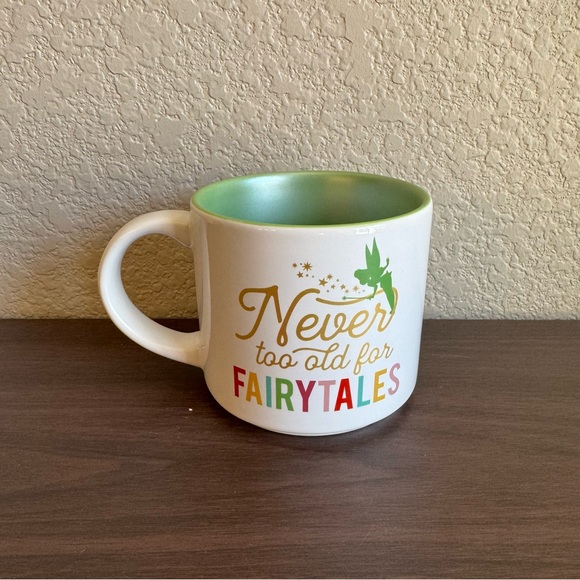 Disney Other - Disney Peter Pan Never Too Old‎ for Fairytales Tinkerbell Mug Green Interior